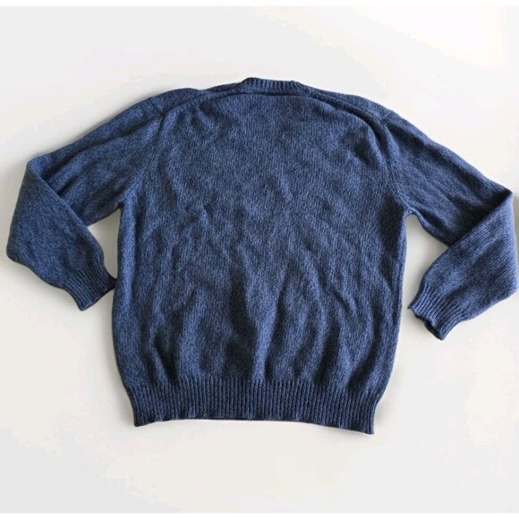 Massimo Dutti Sweater Men XL Heathered Blue LS Crewneck Wool Blend Academia FLAW - Picture 2 of 16